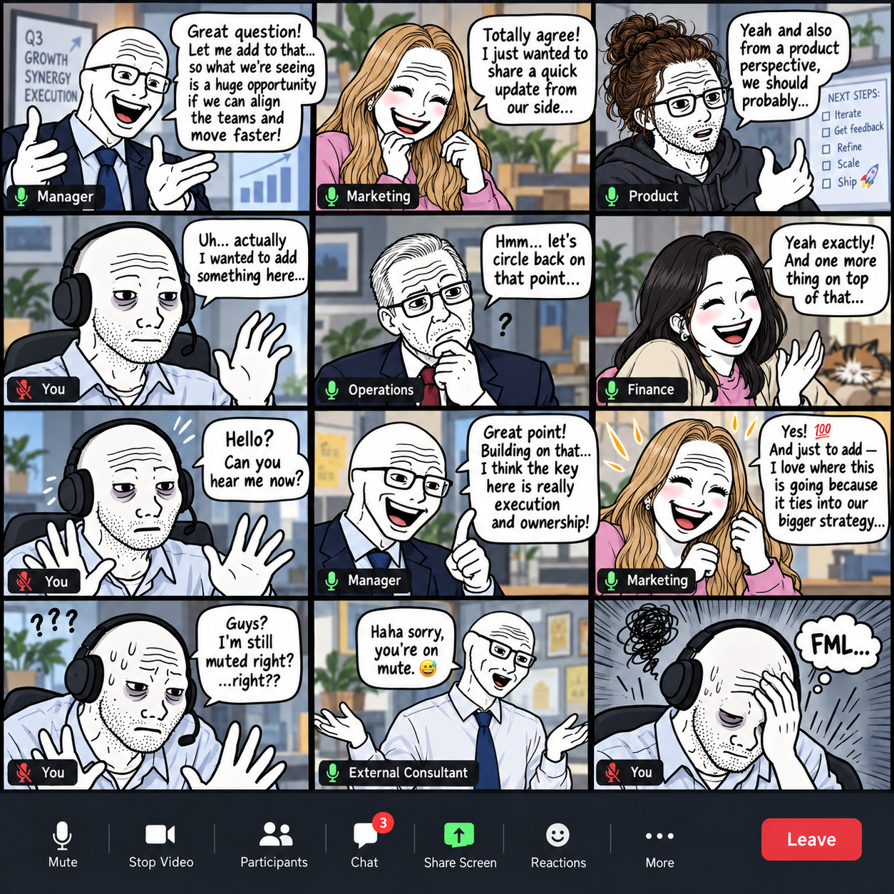 Video call where an employee cannot unmute