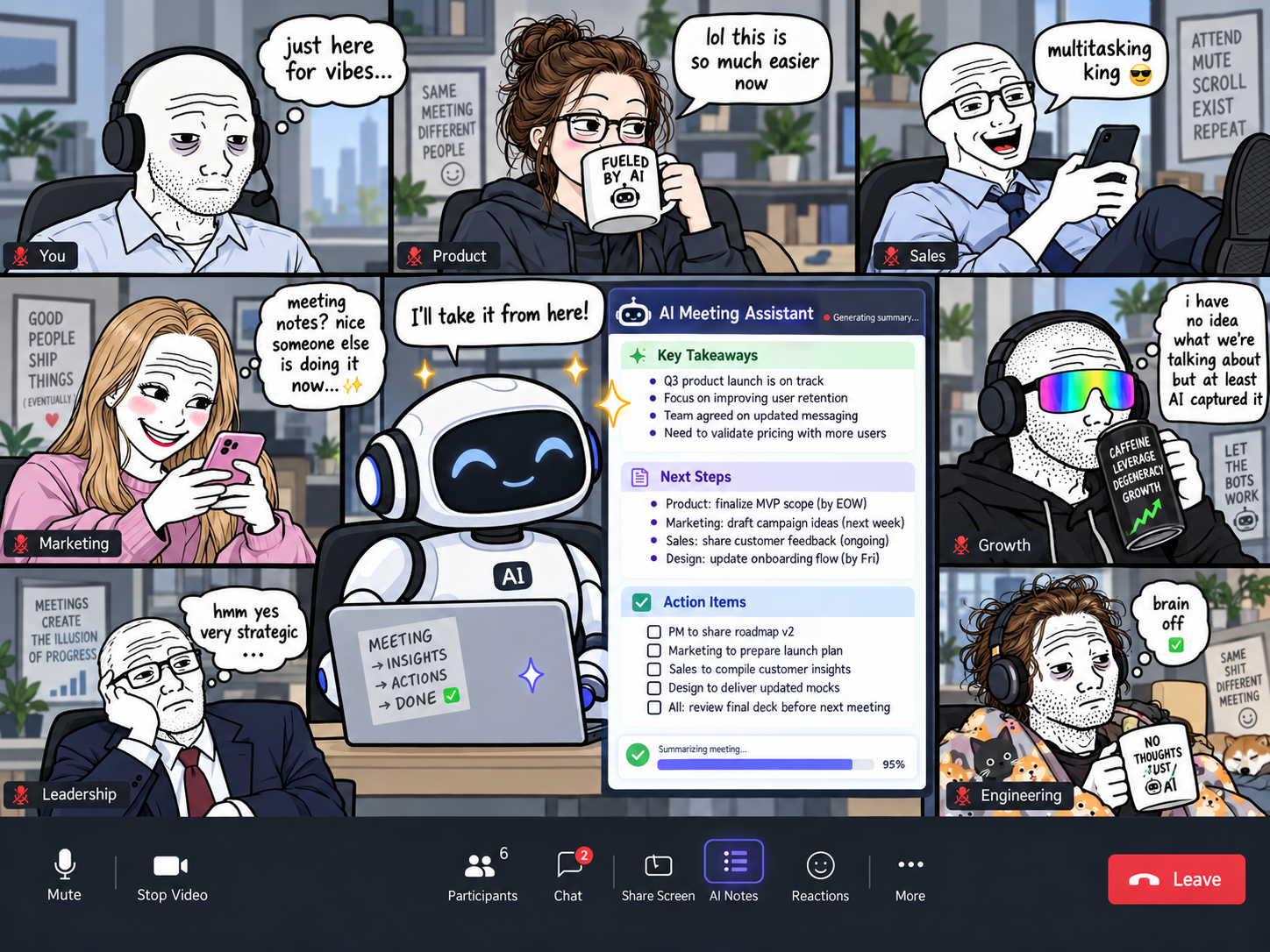 An AI assistant doing the work during a meeting